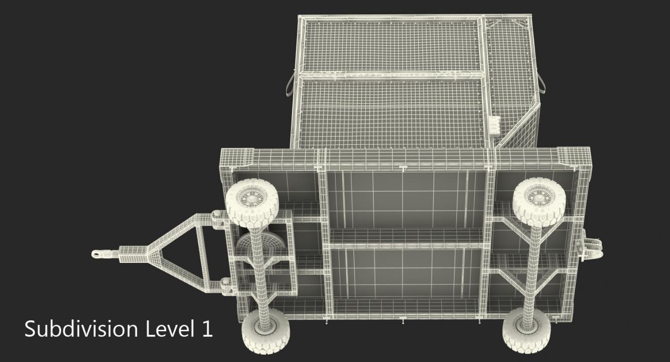 3D model Airport Baggage Trailer with Container Rigged