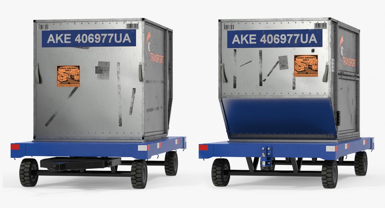 3D model Airport Baggage Trailer with Container Rigged