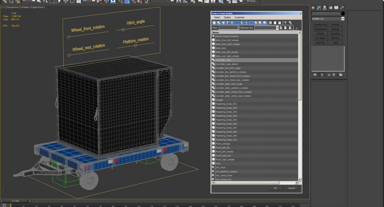 3D model Airport Baggage Trailer with Container Rigged