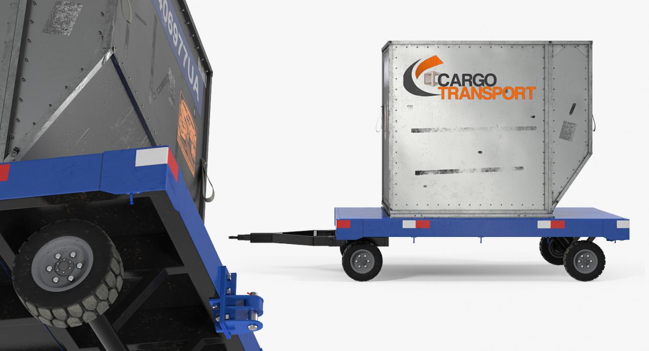 3D model Airport Baggage Trailer with Container Rigged