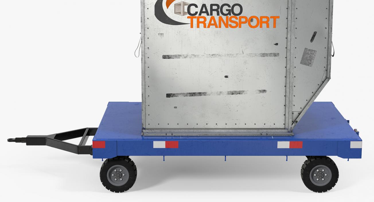 3D model Airport Baggage Trailer with Container Rigged