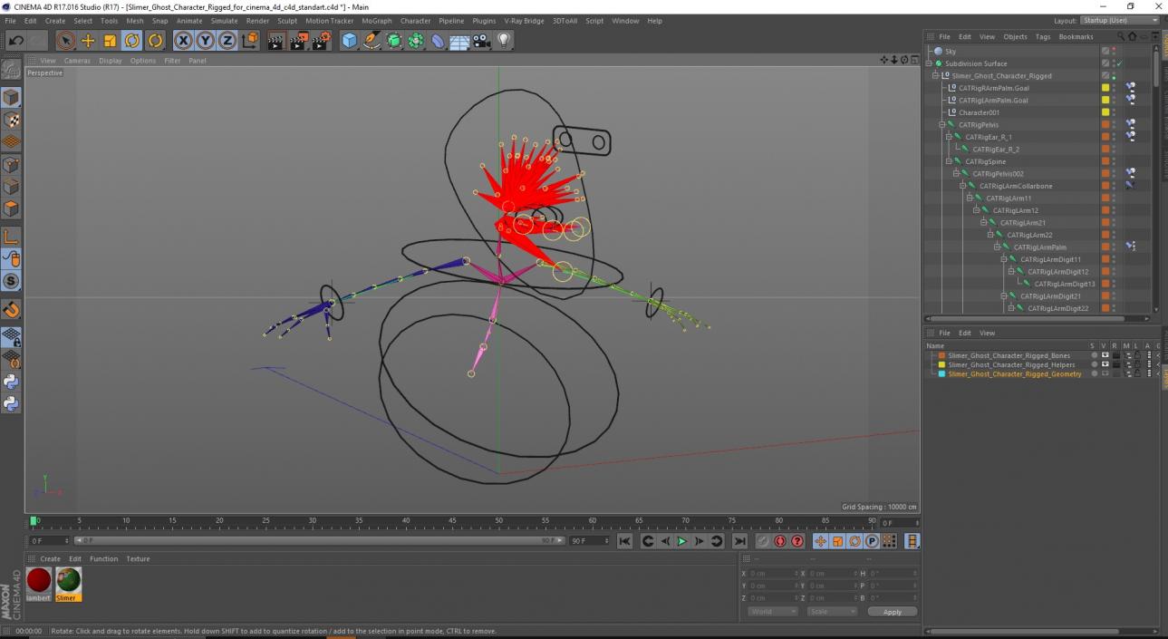 3D model Slimer Ghost Character Rigged for Cinema 4D 2