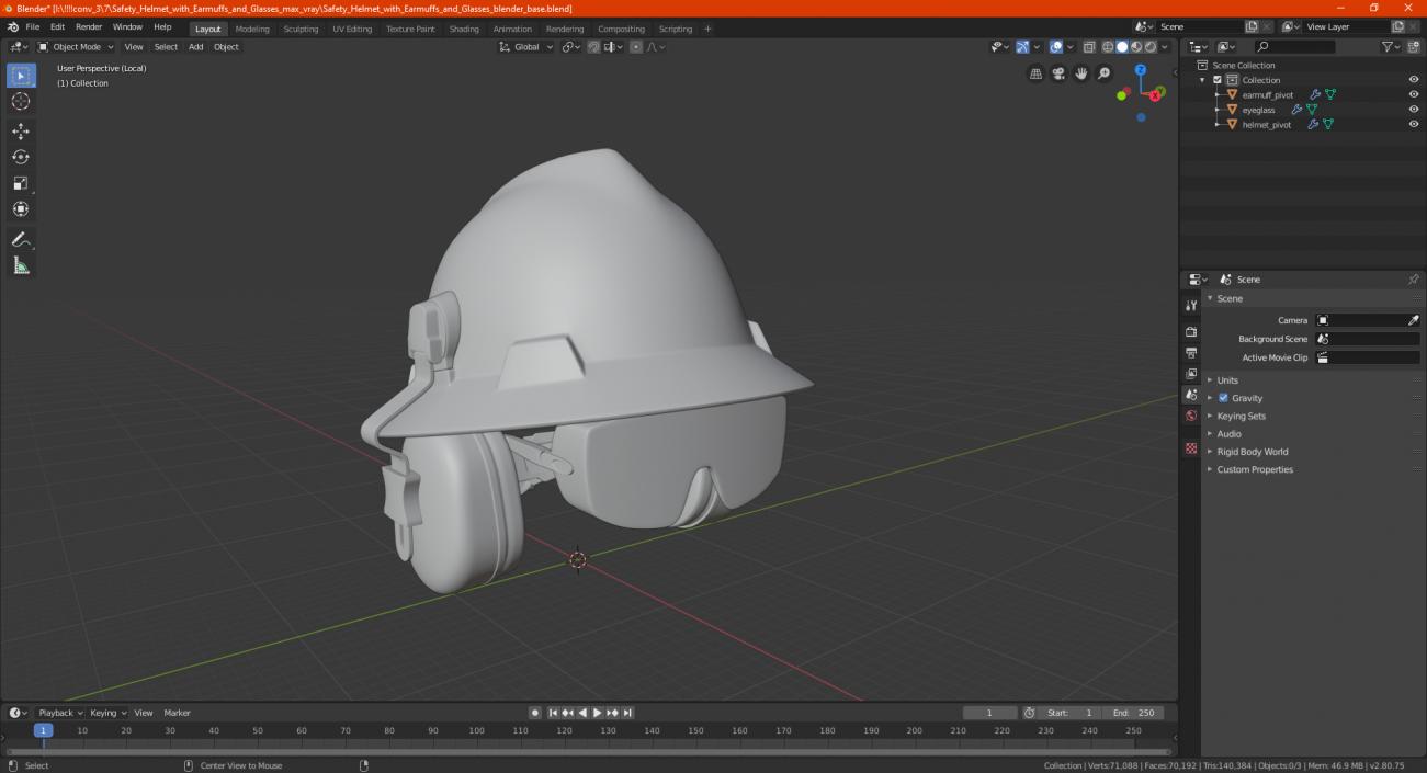 Safety Helmet with Earmuffs and Glasses 3D model