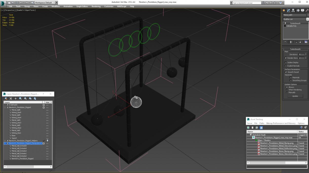 Newton's Pendulum Rigged 3D model