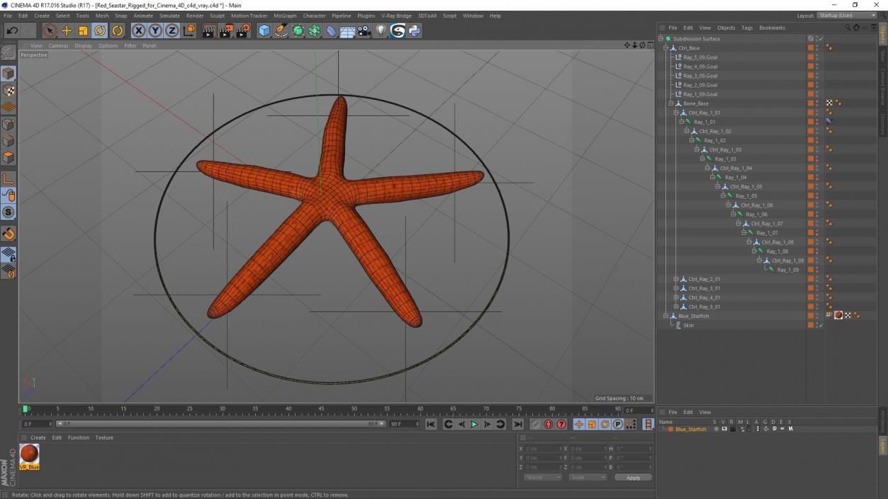 3D model Red Sea Star Rigged for Cinema 4D 2