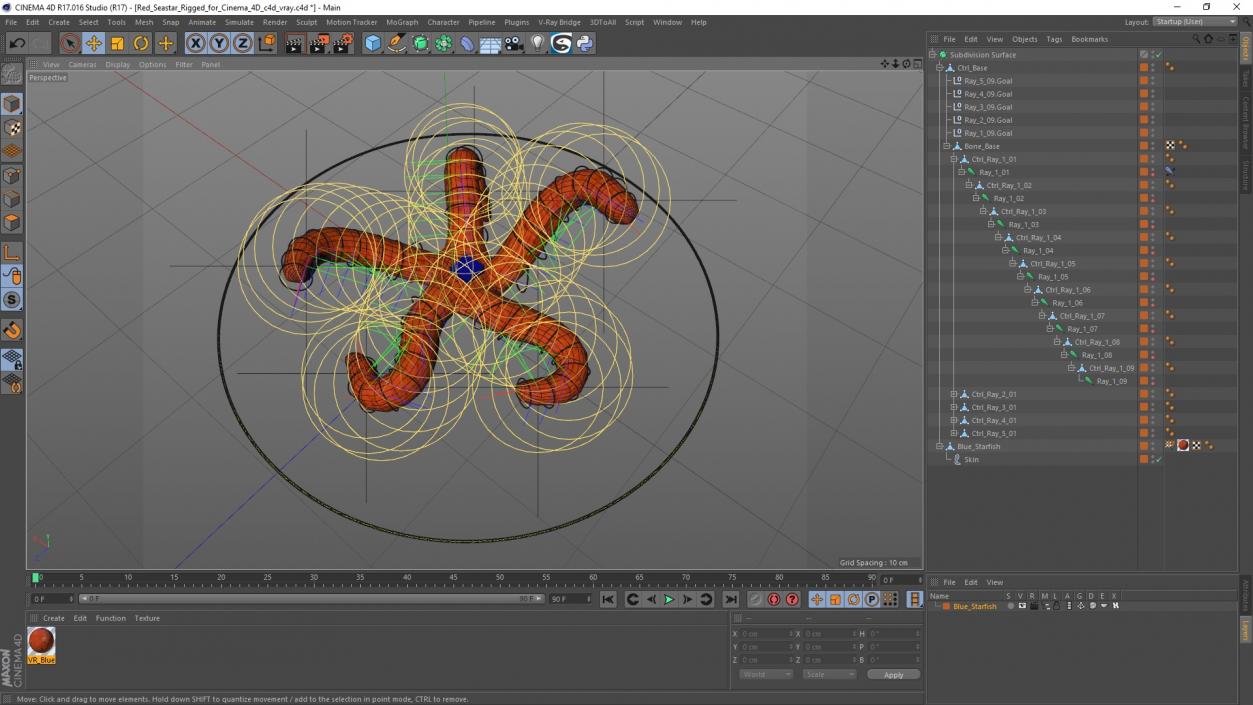 3D model Red Sea Star Rigged for Cinema 4D 2