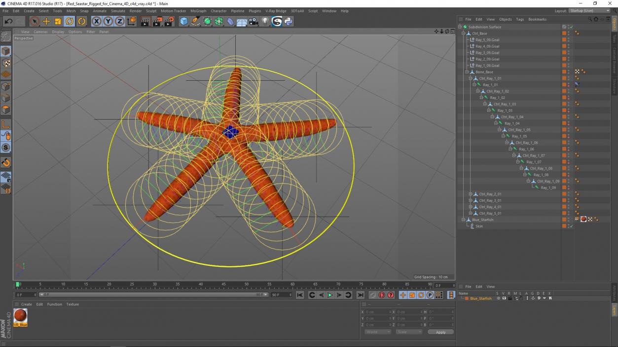 3D model Red Sea Star Rigged for Cinema 4D 2