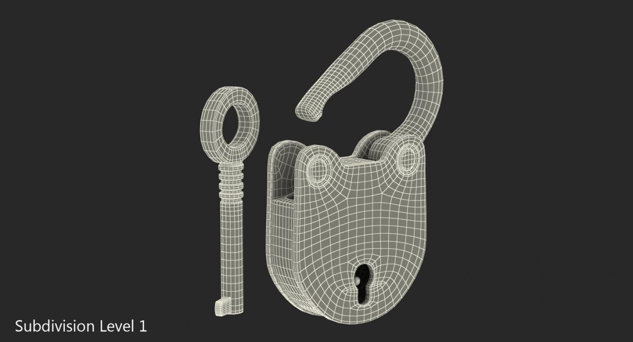 Retro Padlock With Key 3D