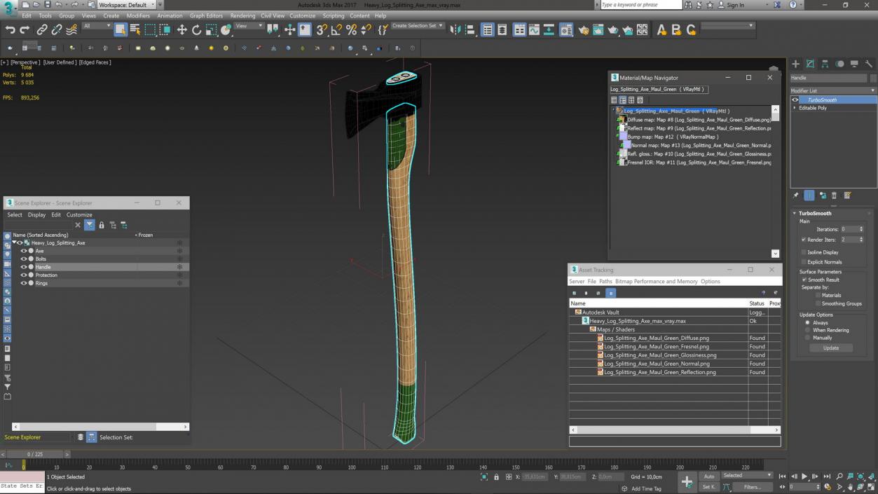 3D Heavy Log Splitting Axe model