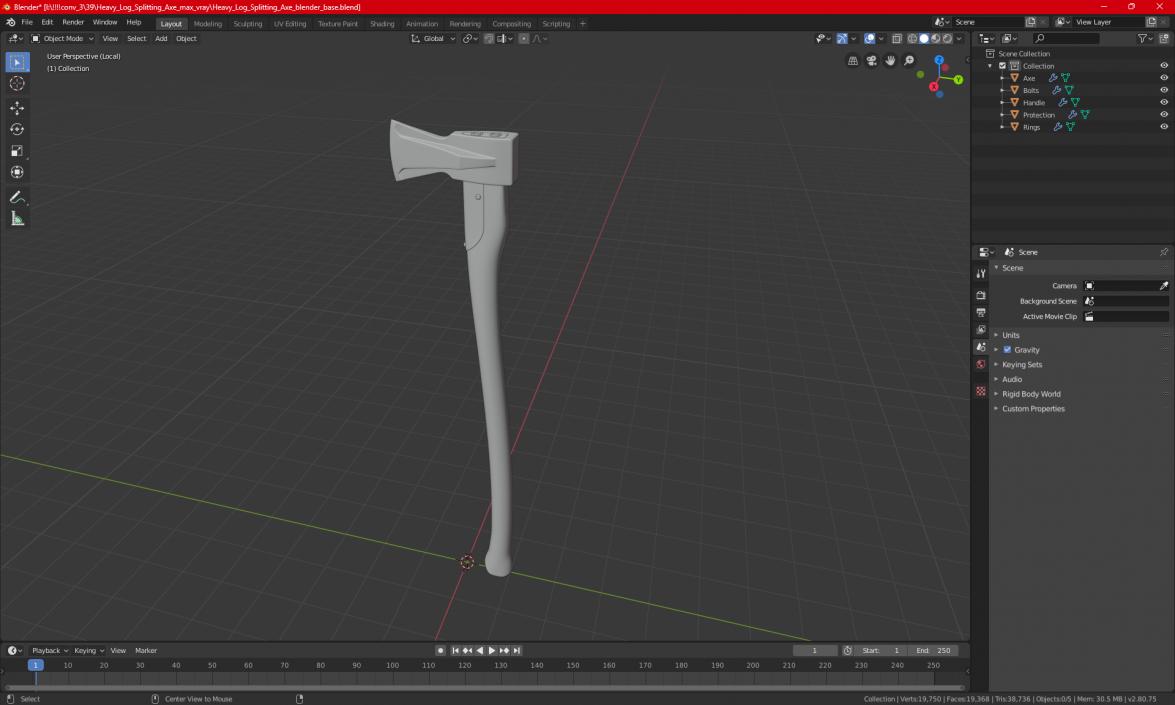 3D Heavy Log Splitting Axe model