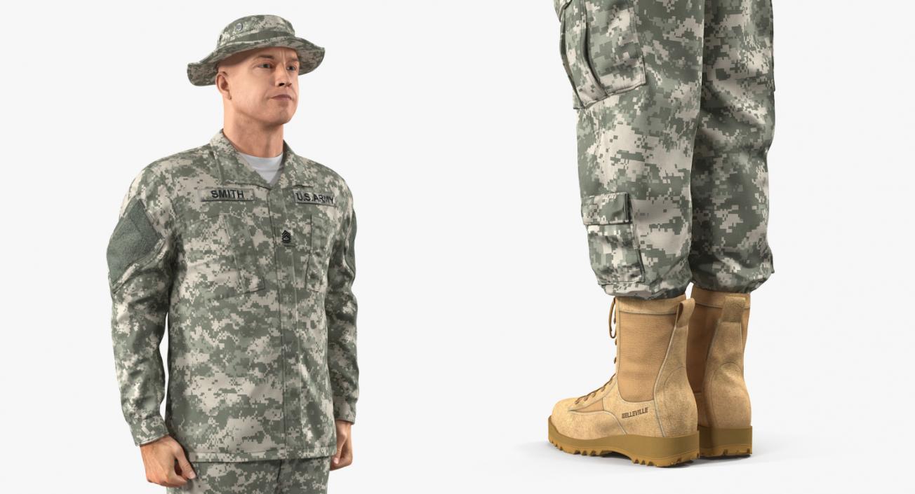 3D US Soldier Standing at Attention Fur