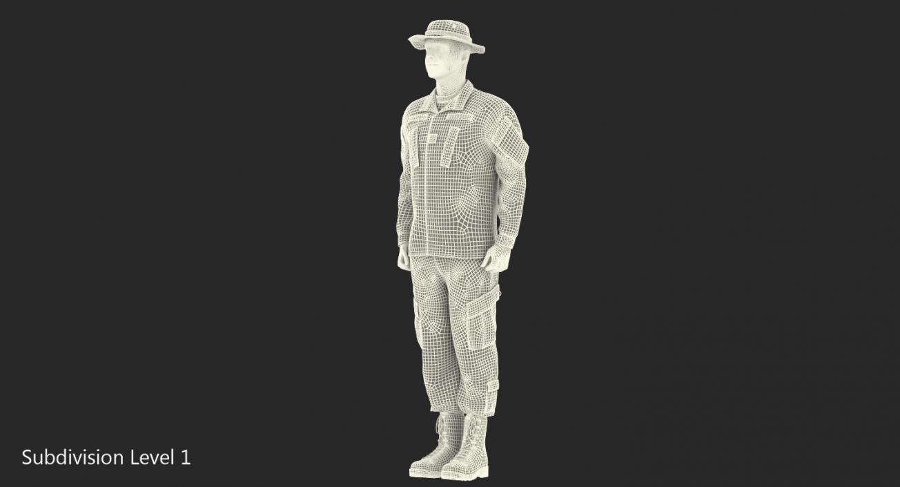 3D US Soldier Standing at Attention Fur