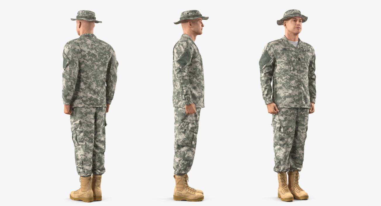 3D US Soldier Standing at Attention Fur