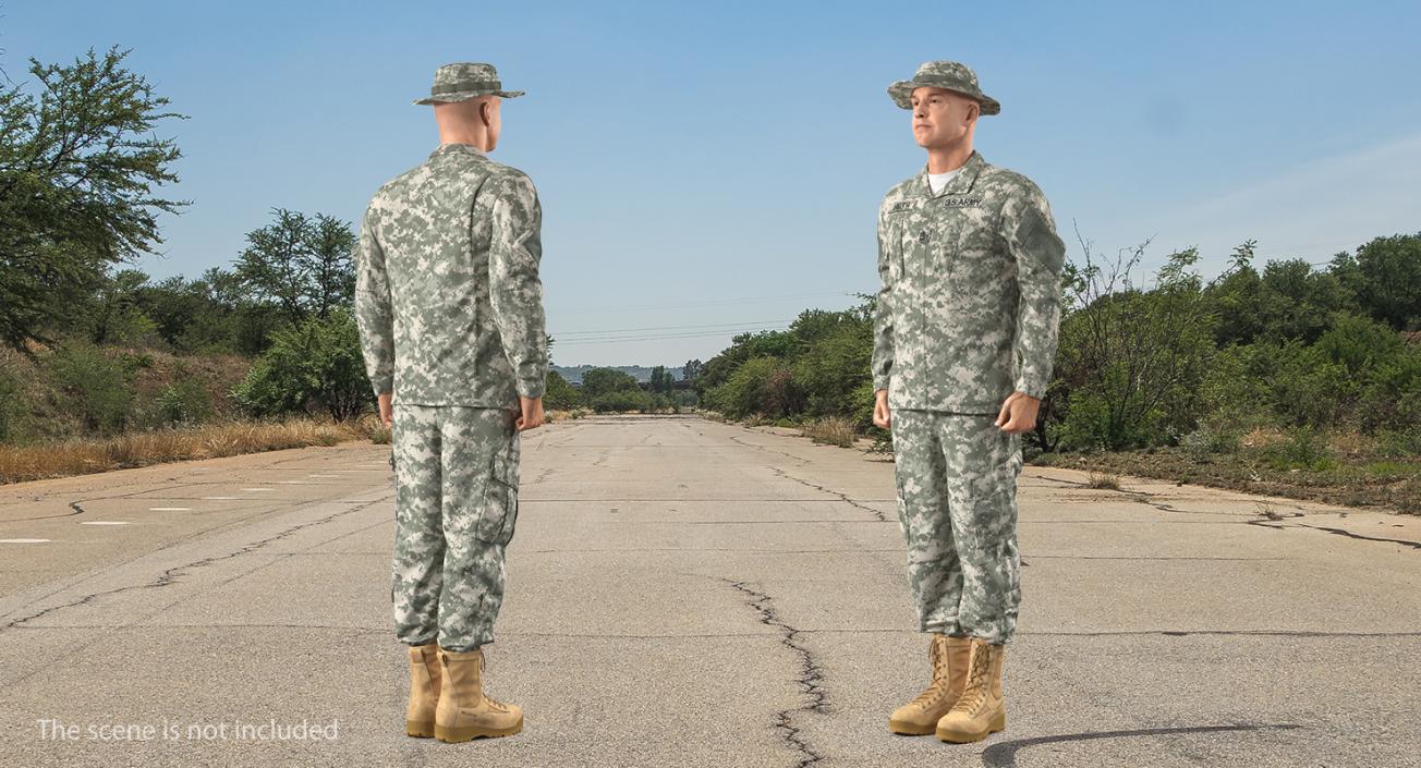 3D US Soldier Standing at Attention Fur