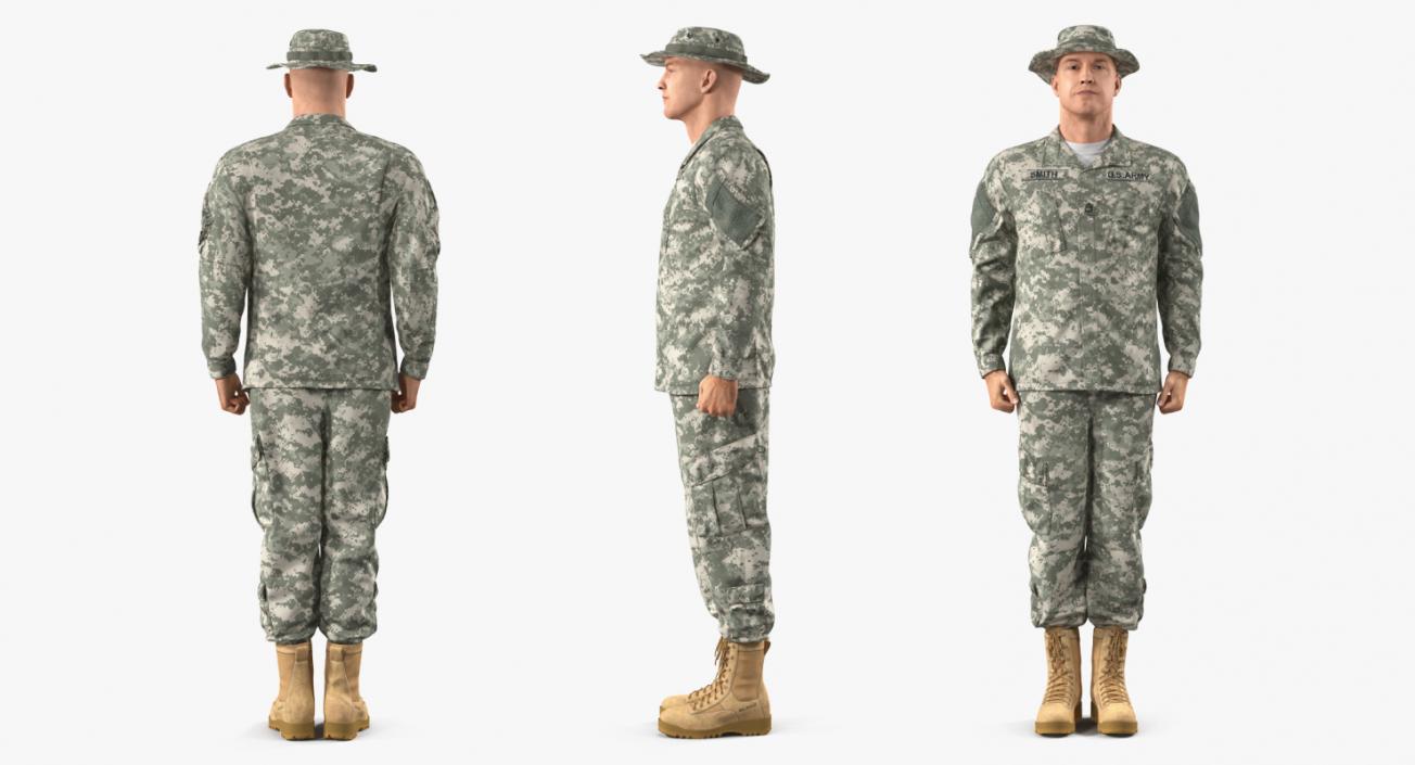 3D US Soldier Standing at Attention Fur