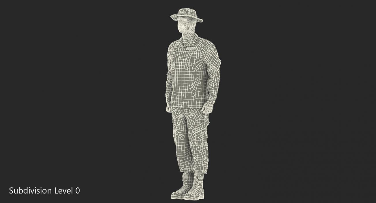 3D US Soldier Standing at Attention Fur