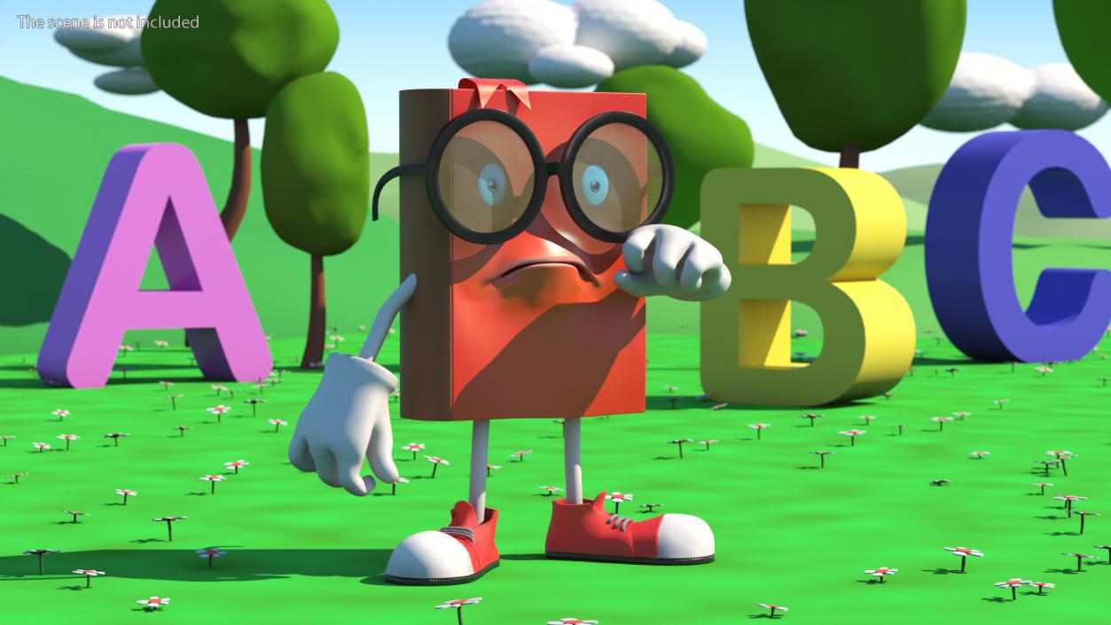 3D model Sad Cartoon Book Red