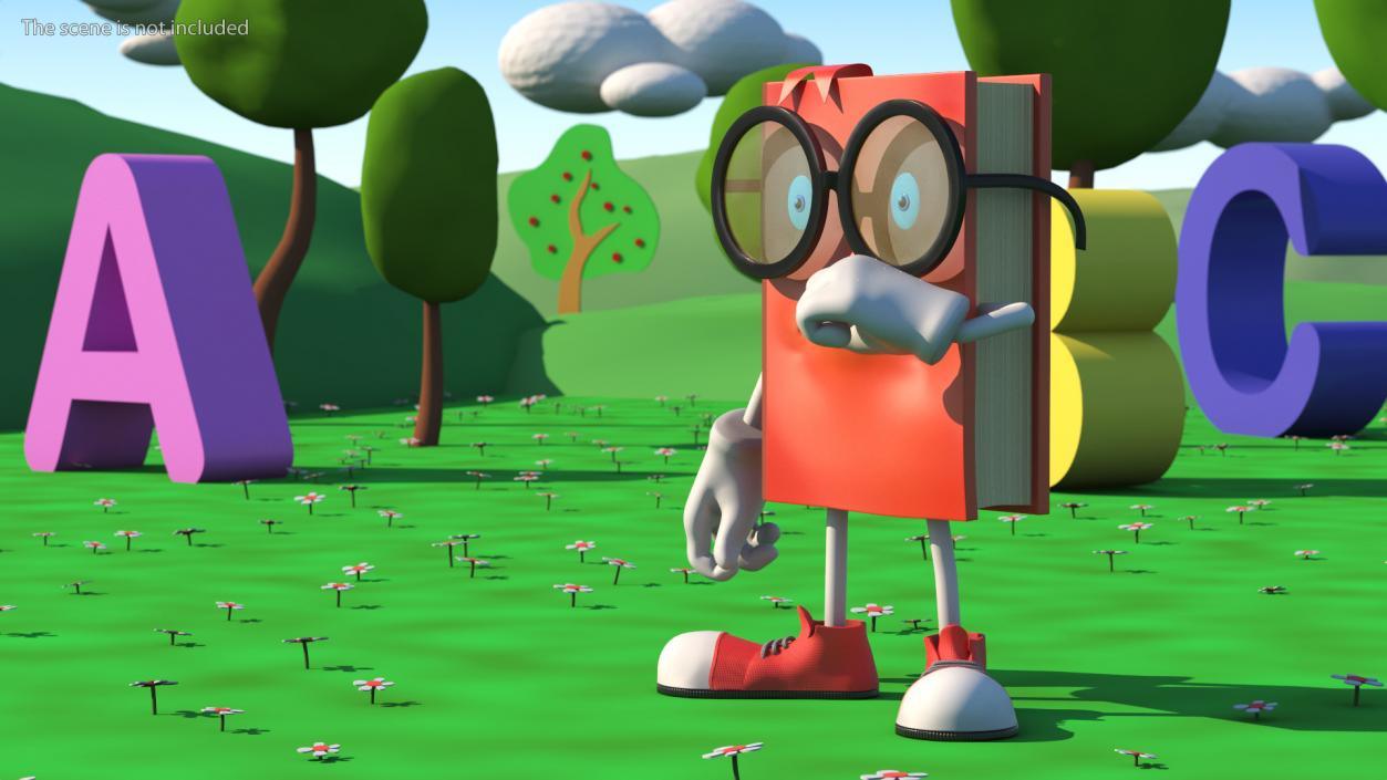 3D model Sad Cartoon Book Red