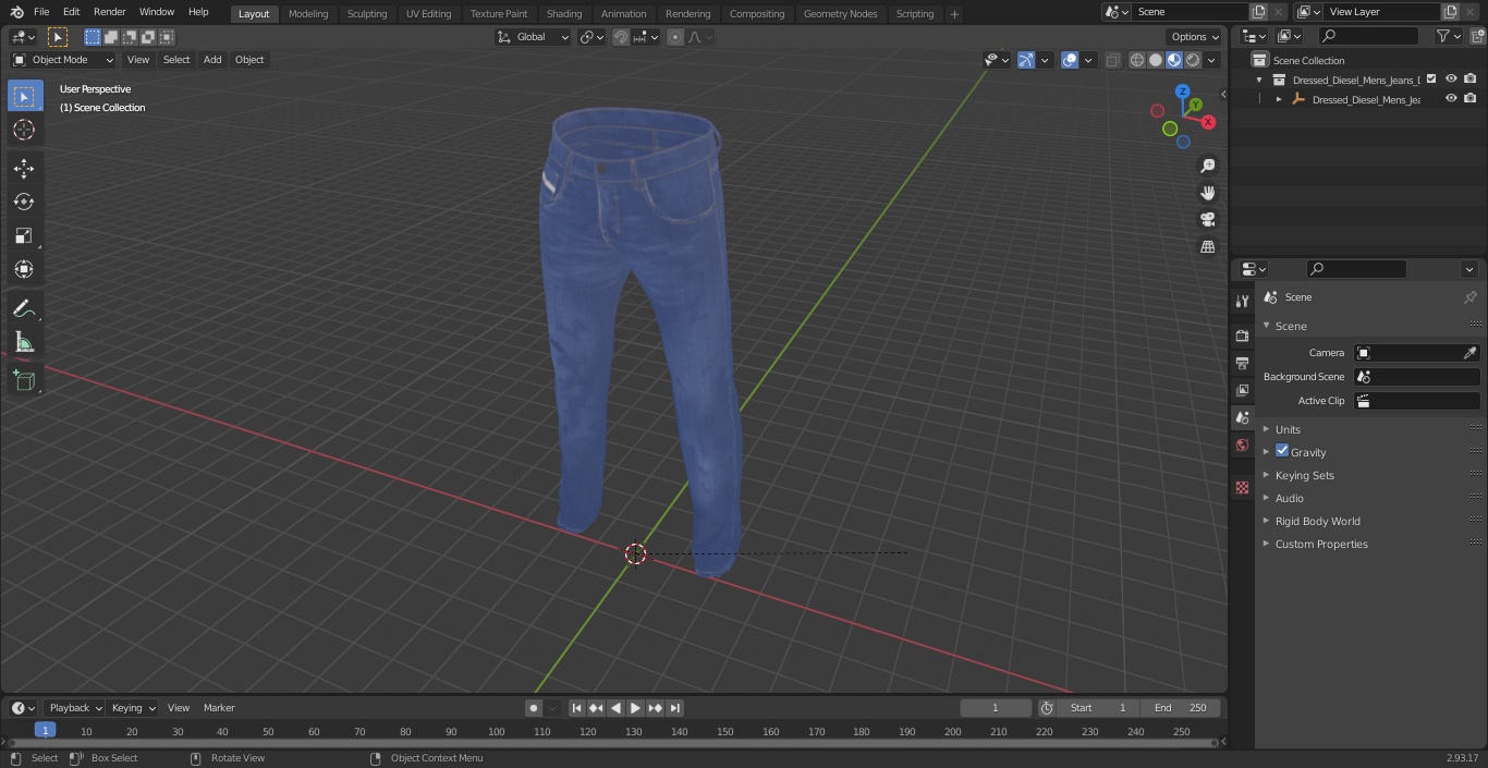 3D model Dressed Diesel Mens Jeans Dark Blue