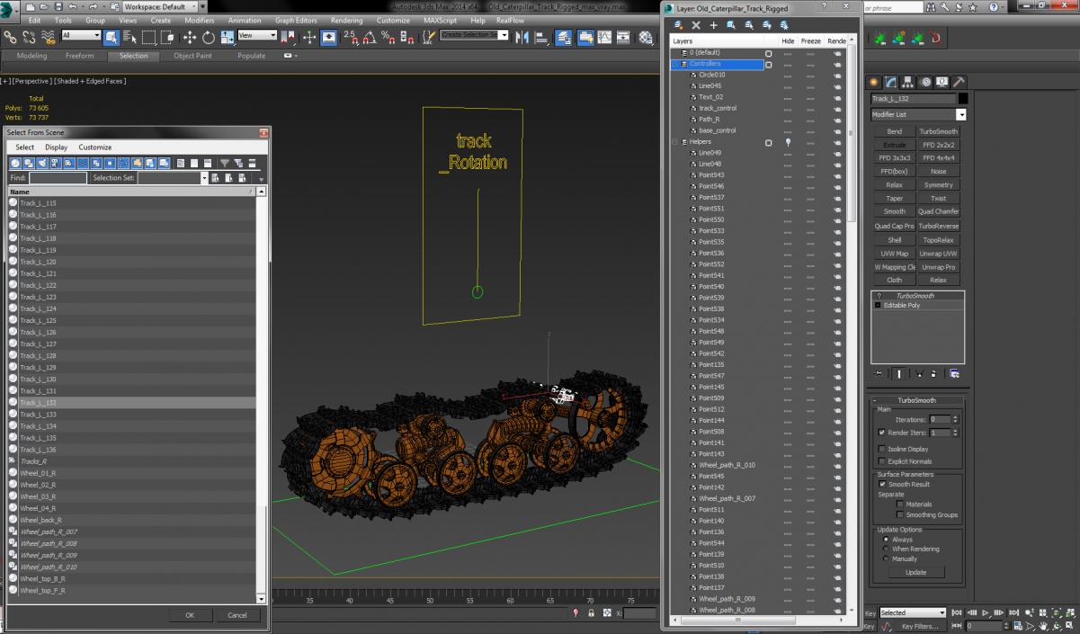 3D Old Tank Tread Rigged