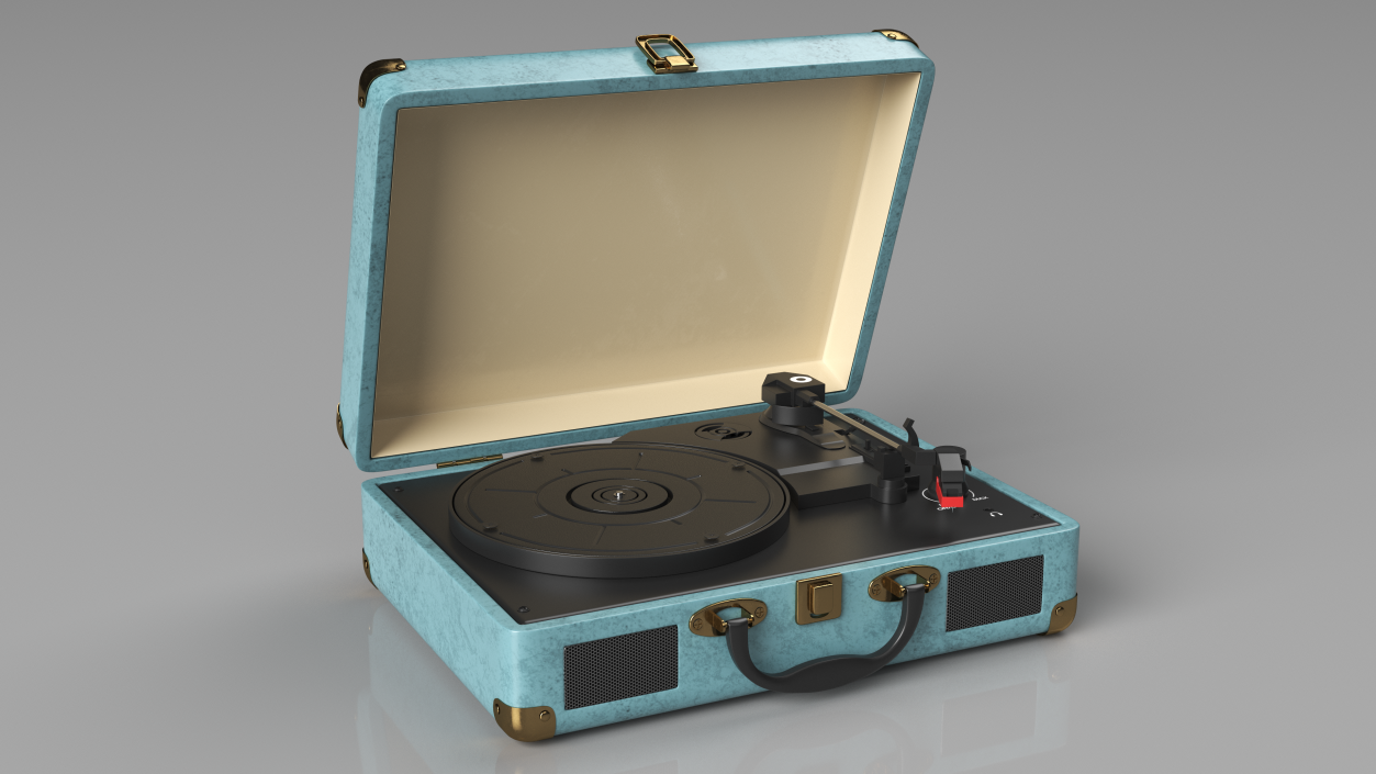 Vintage Turntable Vinyl Record Player Blue 3D