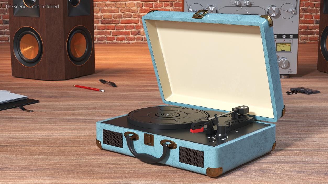 Vintage Turntable Vinyl Record Player Blue 3D