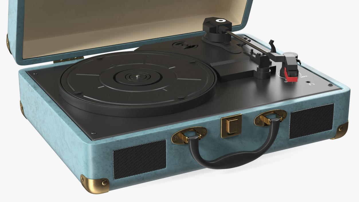 Vintage Turntable Vinyl Record Player Blue 3D