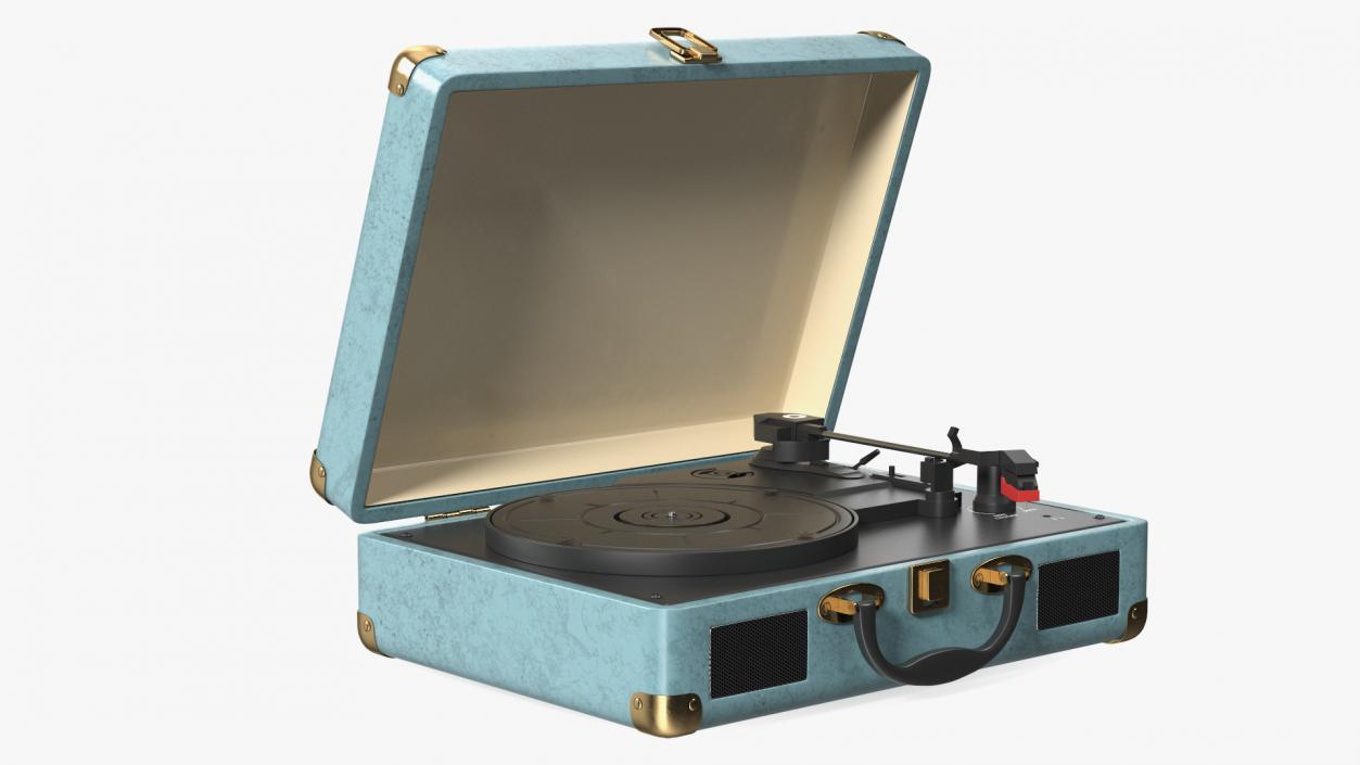 Vintage Turntable Vinyl Record Player Blue 3D