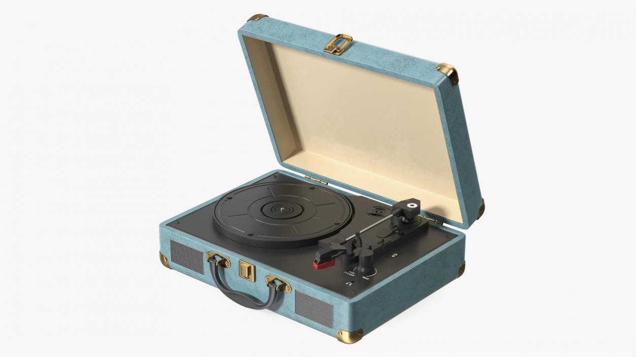 Vintage Turntable Vinyl Record Player Blue 3D