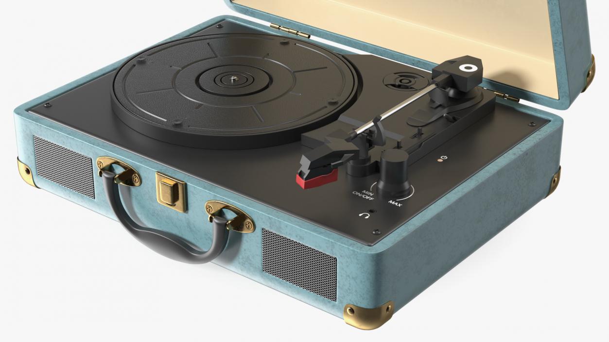 Vintage Turntable Vinyl Record Player Blue 3D