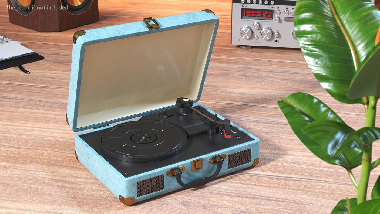 Vintage Turntable Vinyl Record Player Blue 3D