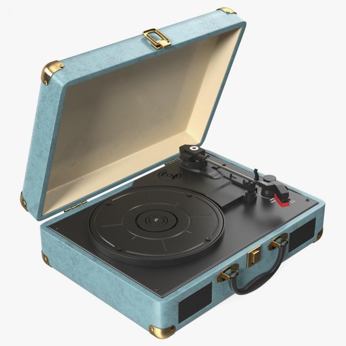 Vintage Turntable Vinyl Record Player Blue 3D