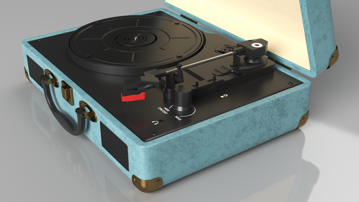 Vintage Turntable Vinyl Record Player Blue 3D