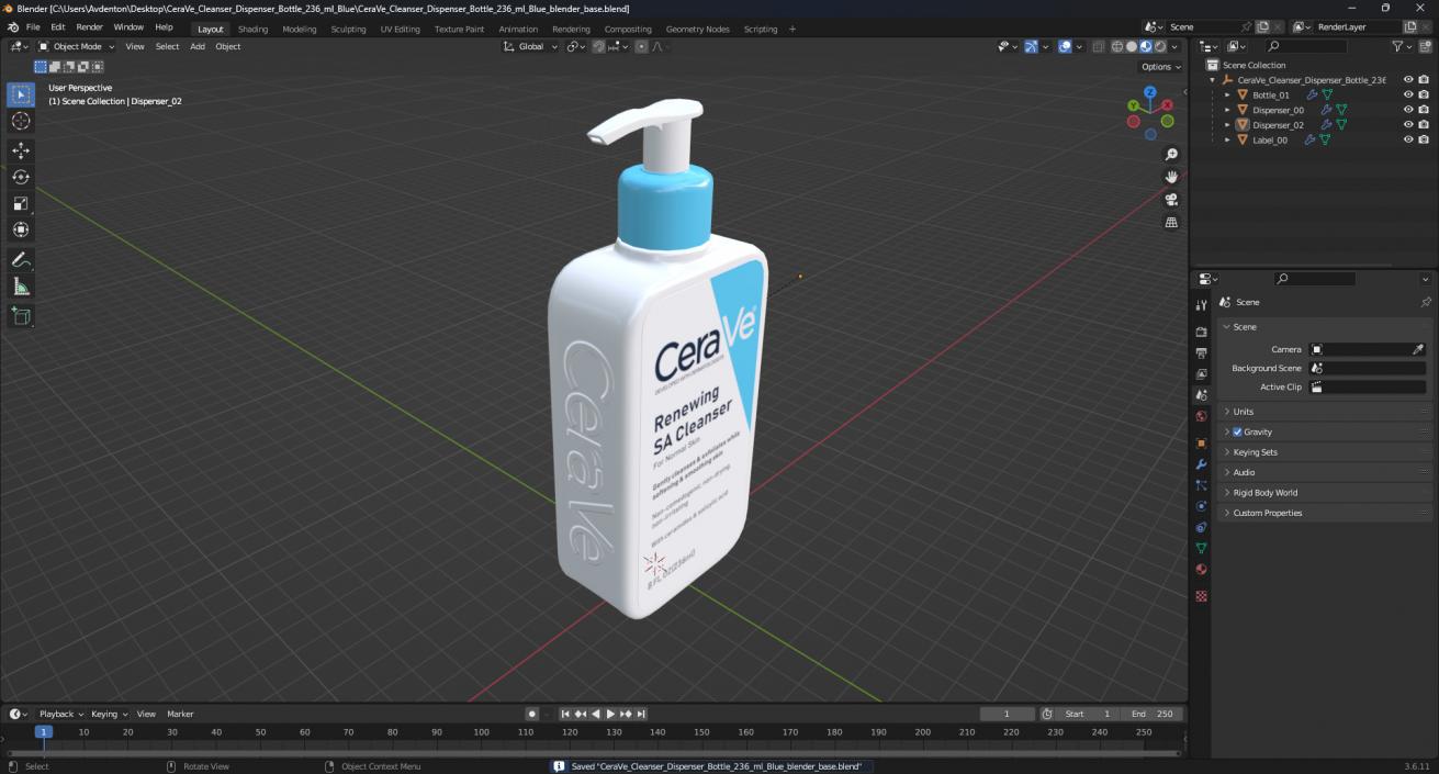 CeraVe Cleanser Dispenser Bottle 236 ml Blue 3D model