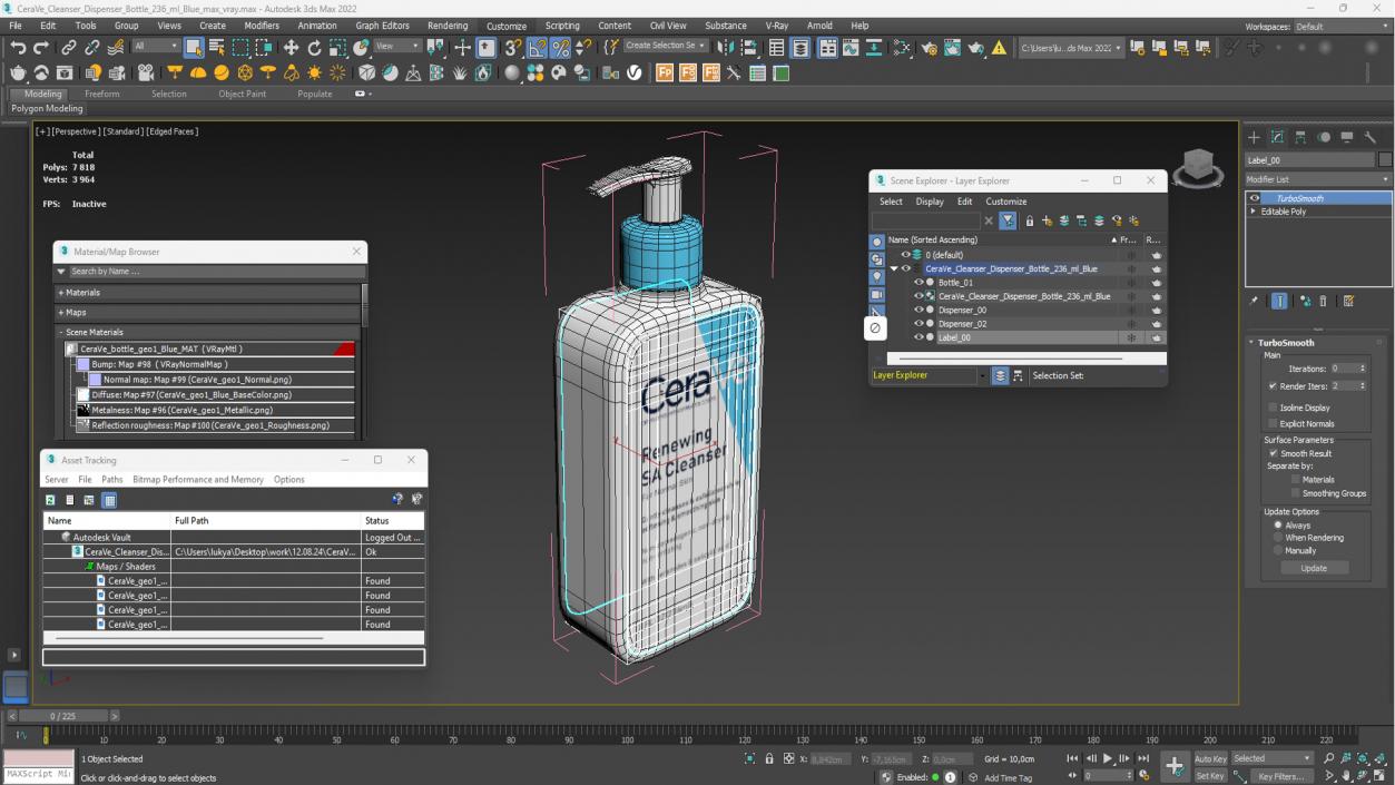 CeraVe Cleanser Dispenser Bottle 236 ml Blue 3D model