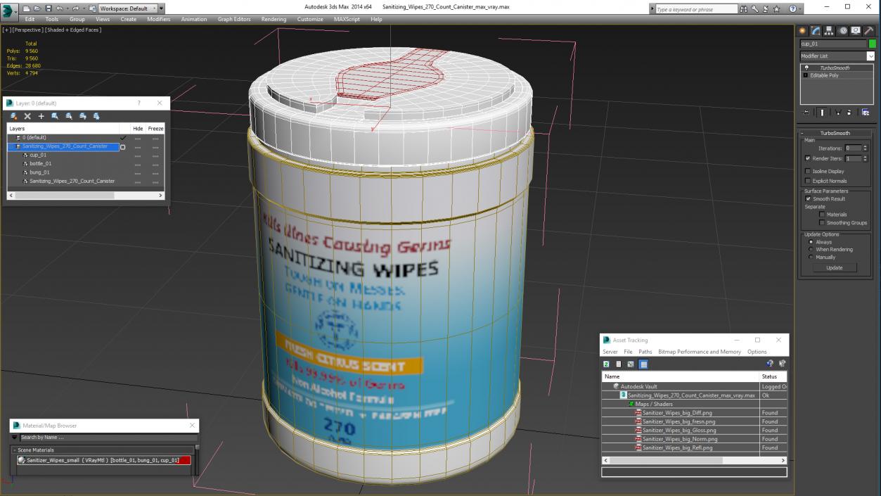 3D model Sanitizing Wipes 270 Count Canister