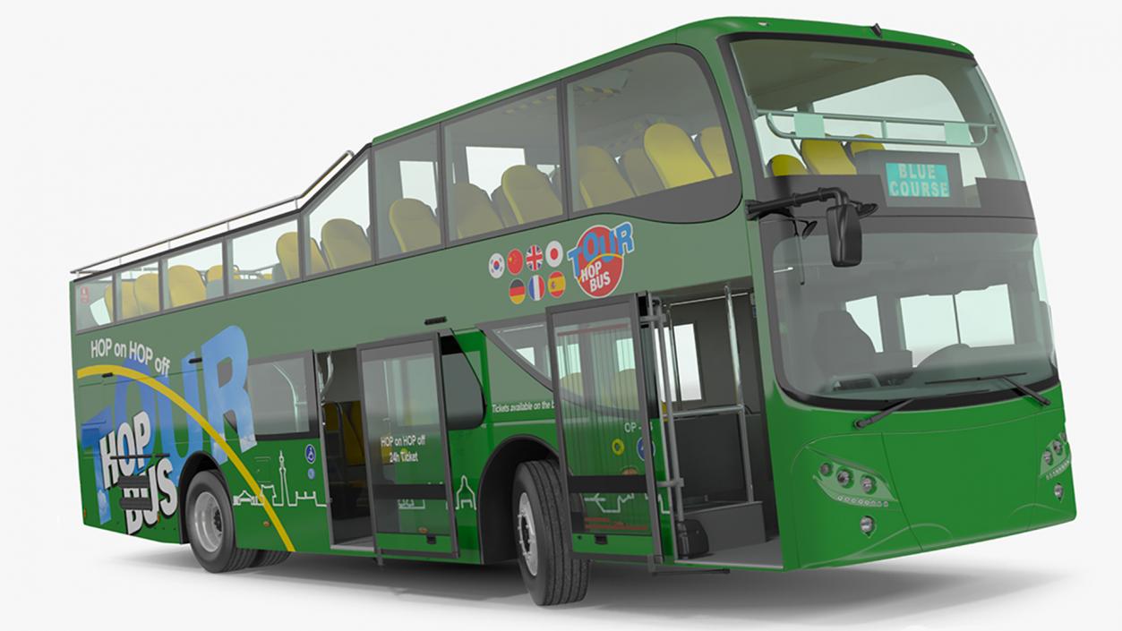 3D Open Air Double Decker Tour Hop Bus Rigged for Maya