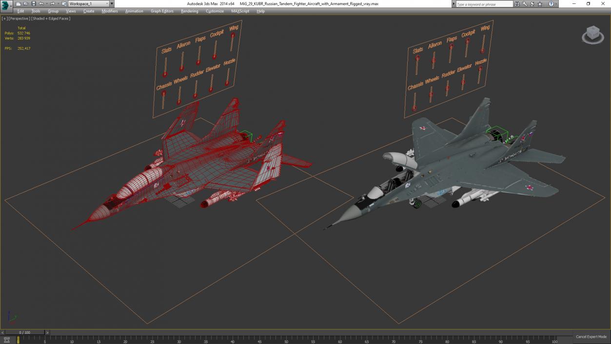 MiG 29 KUBR Russian Tandem Fighter Aircraft with Armament Rigged 3D model