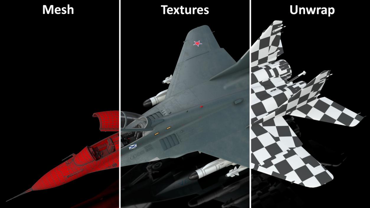 MiG 29 KUBR Russian Tandem Fighter Aircraft with Armament Rigged 3D model