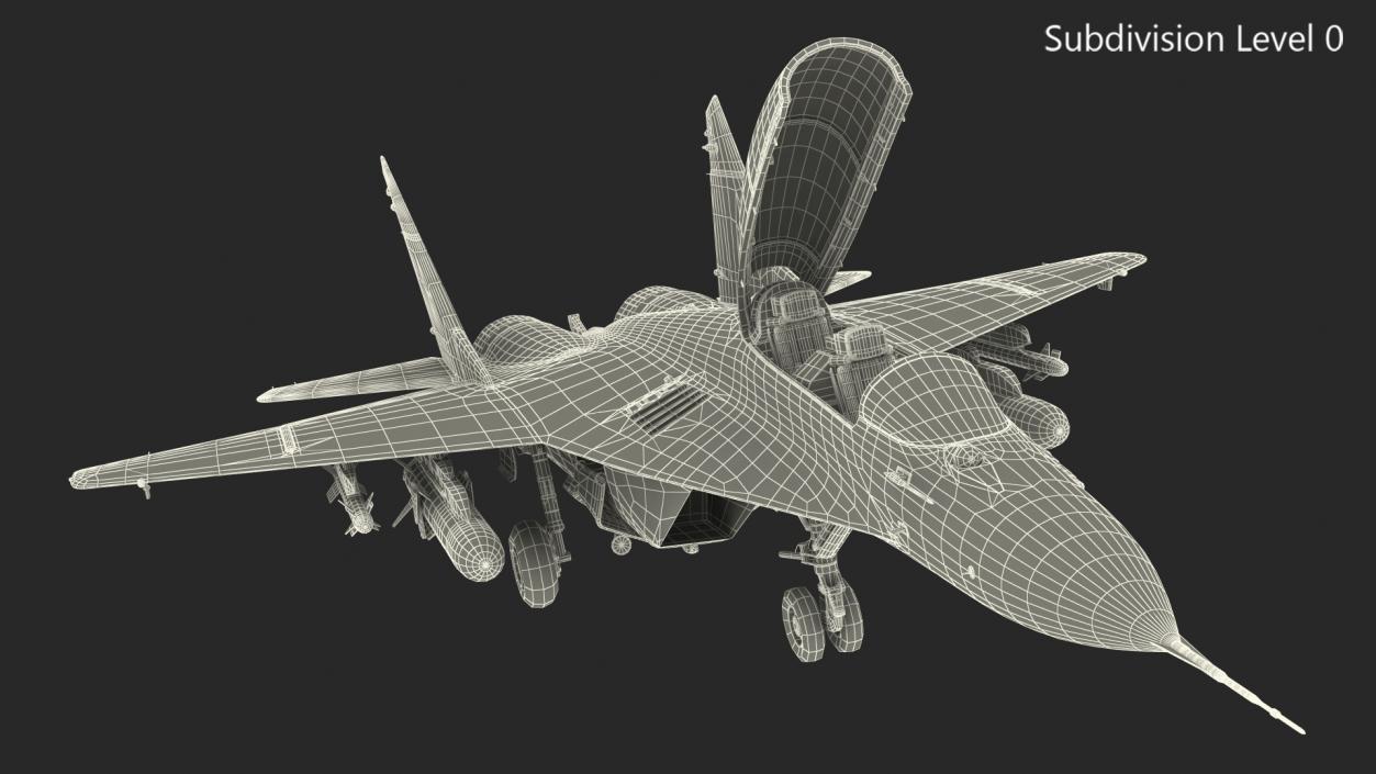 MiG 29 KUBR Russian Tandem Fighter Aircraft with Armament Rigged 3D model