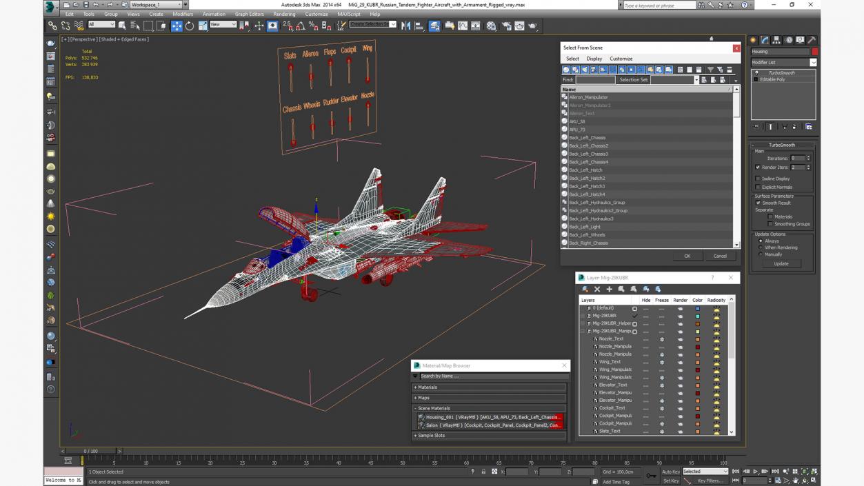 MiG 29 KUBR Russian Tandem Fighter Aircraft with Armament Rigged 3D model