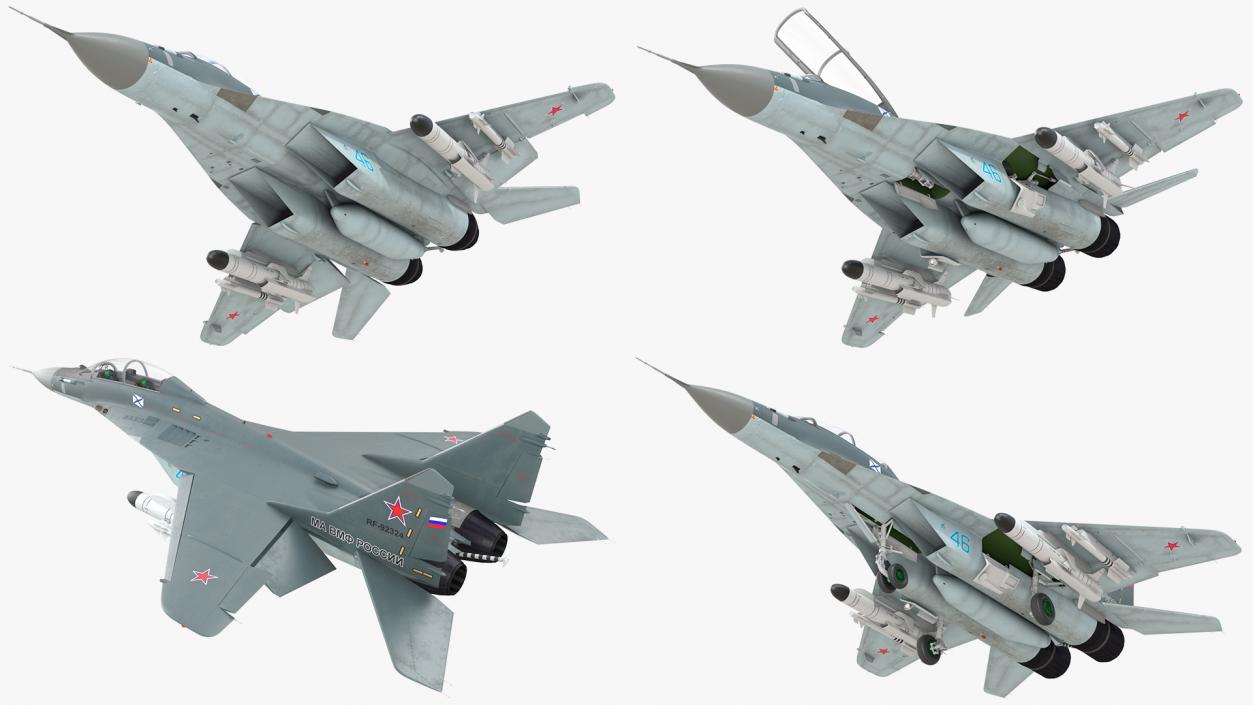 MiG 29 KUBR Russian Tandem Fighter Aircraft with Armament Rigged 3D model