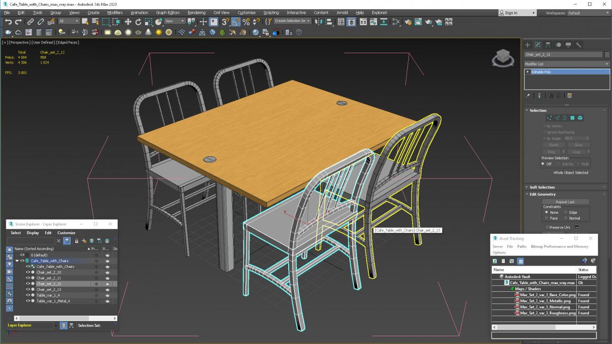 Cafe Table with Chairs 3D