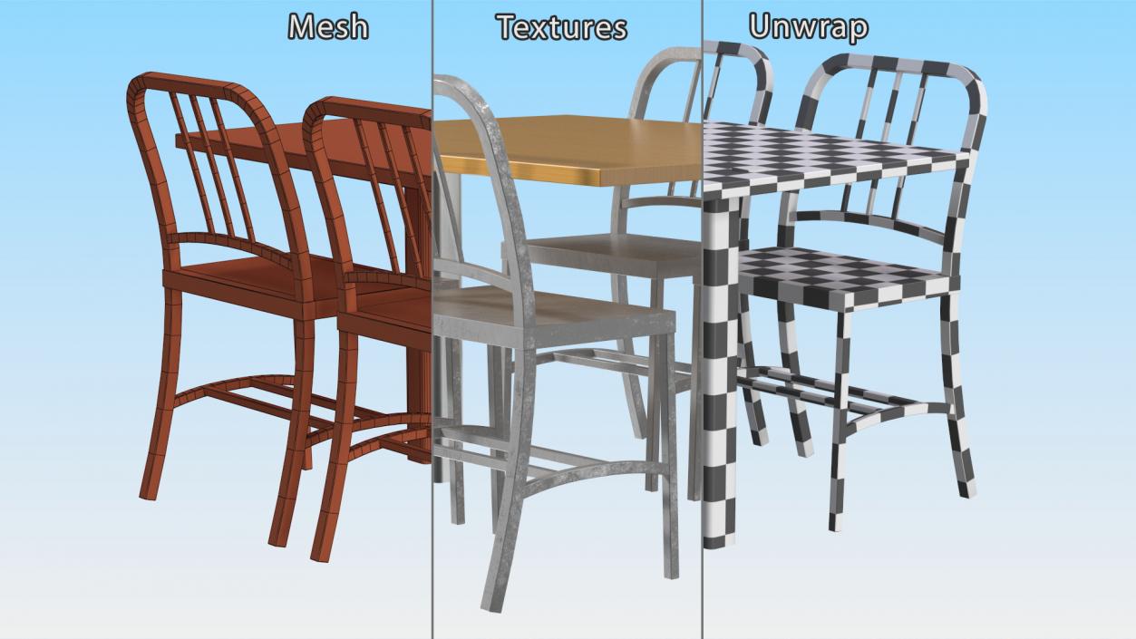 Cafe Table with Chairs 3D