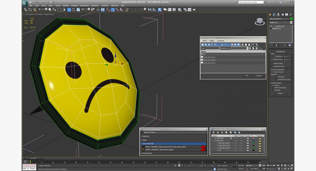 Sad Smiley Pin 3D model