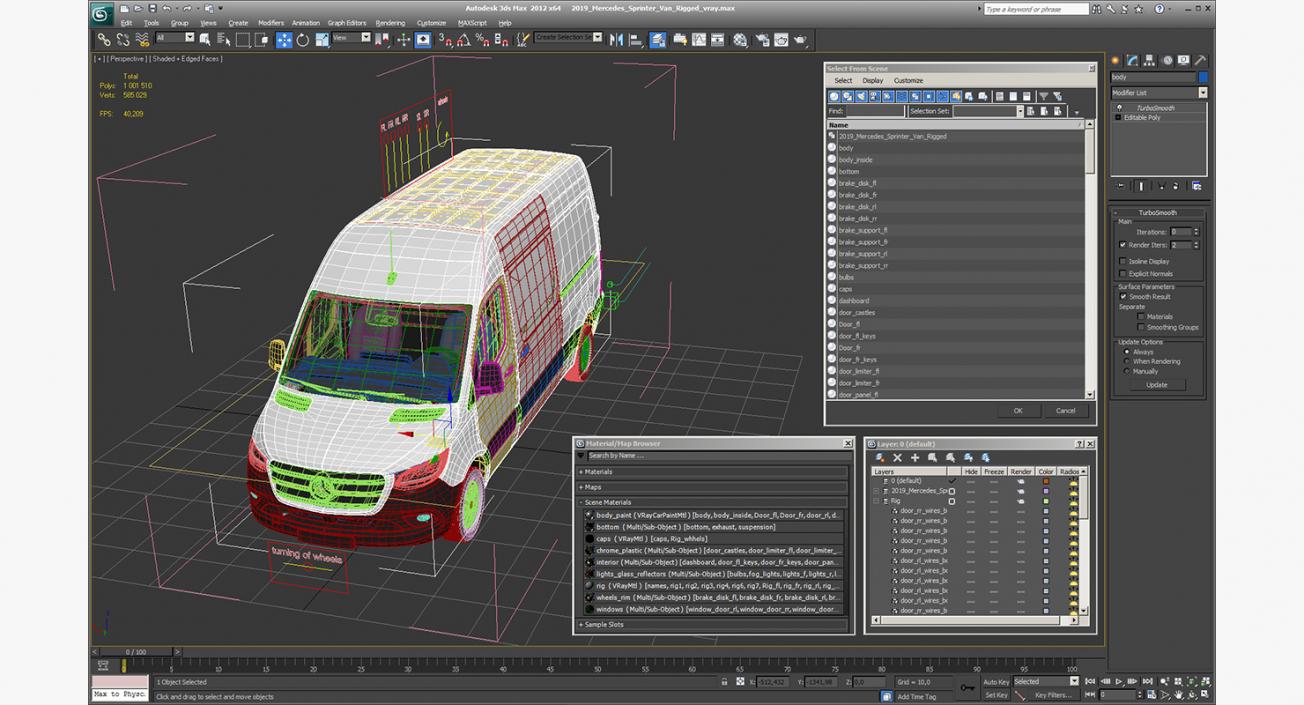 2019 Mercedes Sprinter Van Rigged for Maya 3D