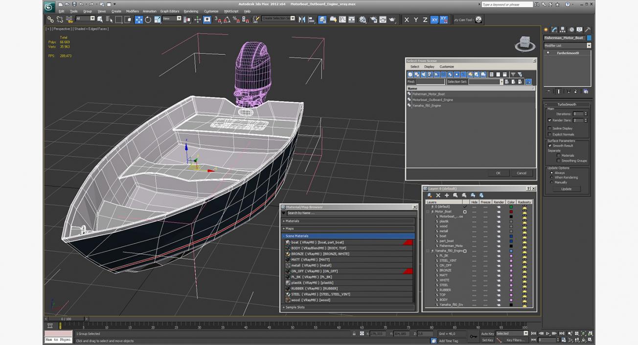 3D model Motorboat with Outboard Engine