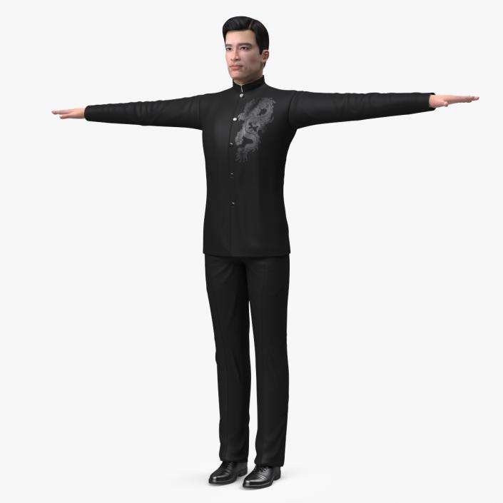 Asian Man Tunic Suit Rigged 3D