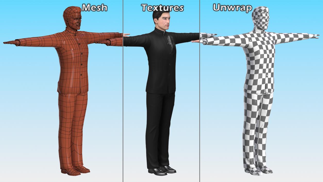 Asian Man Tunic Suit Rigged 3D