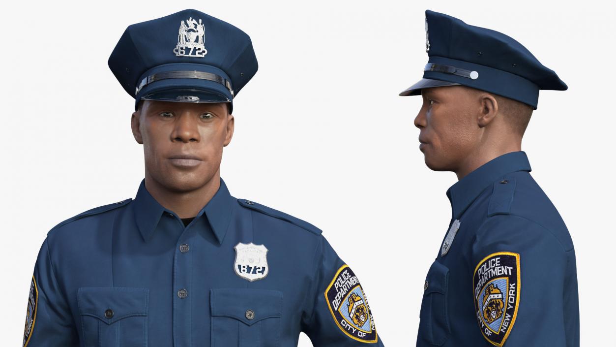 African American NYPD Police Officer Standing Pose Fur 3D model